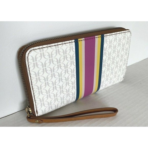 New Fossil Jori zip clutch wristlet RFID wallet Pink Stripe - Picture 1 of 6